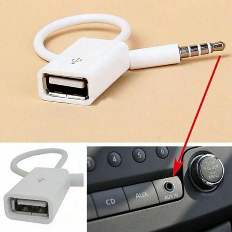 3.5mm Aux Male to USB 2.0 Female Adapter Cable for Car Stereo