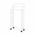 3 Bar Moveable Metal Rack with Wheels Durable Space Saving for Bathroom Bedroom - White