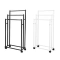 3 Bar Moveable Metal Rack with Wheels Durable Space Saving for Bathroom Bedroom - White - view 3