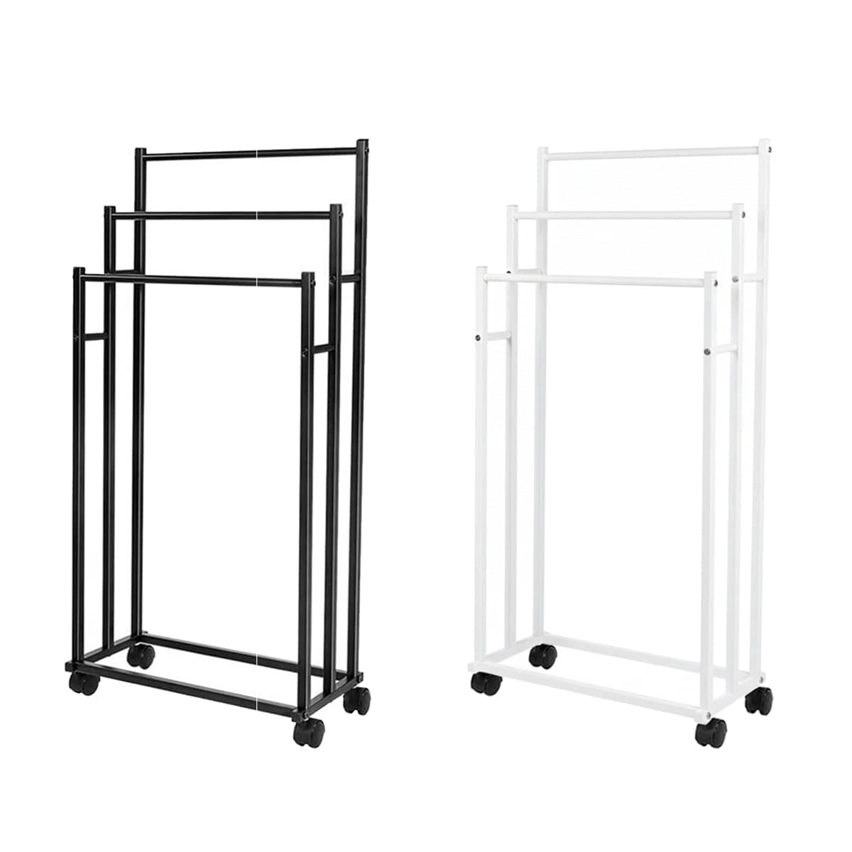 3 Bar Moveable Metal Rack with Wheels Durable Space Saving for Bathroom Bedroom - White - view 3