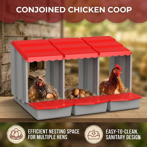 3 Compartment Plastic Chicken Nesting Box Grey Body Red Roof