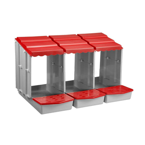3 Compartment Plastic Chicken Nesting Box Grey Body Red Roof - view 2