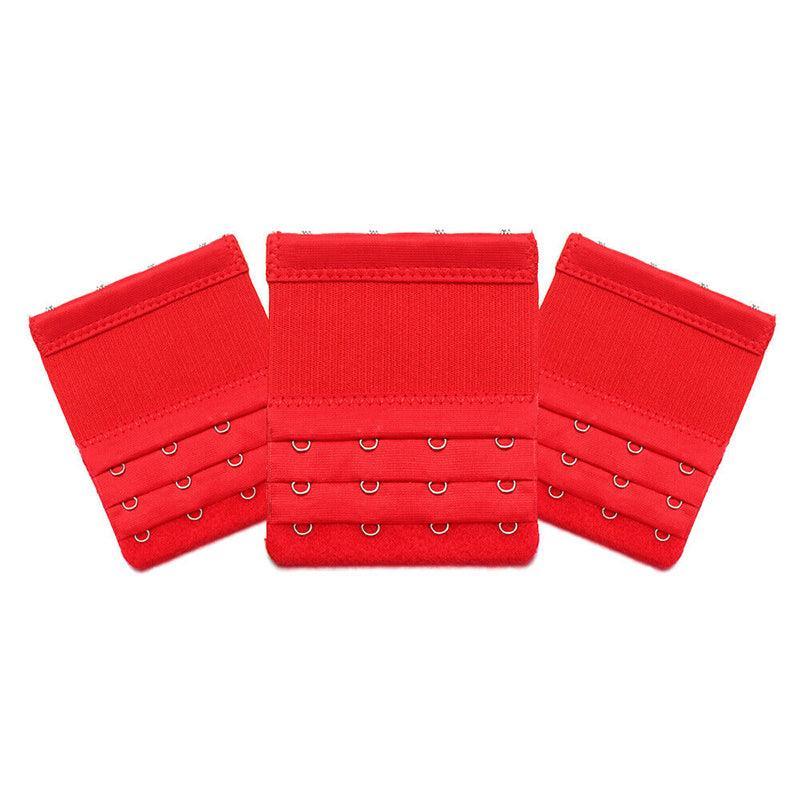 3 Hook Bra Extender, Soft Elastic Bra Extension 3 Pack - Red