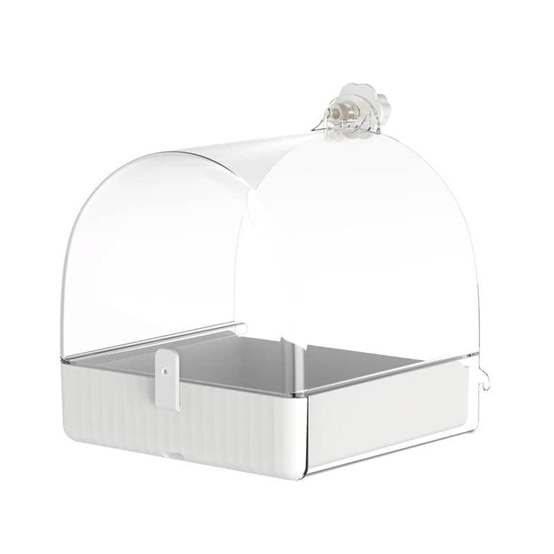 3-In-1 Bird Bath Box for Birdcage with Clear Dome Cover, Parrot Bathtub and Feeder - Bathroom Set