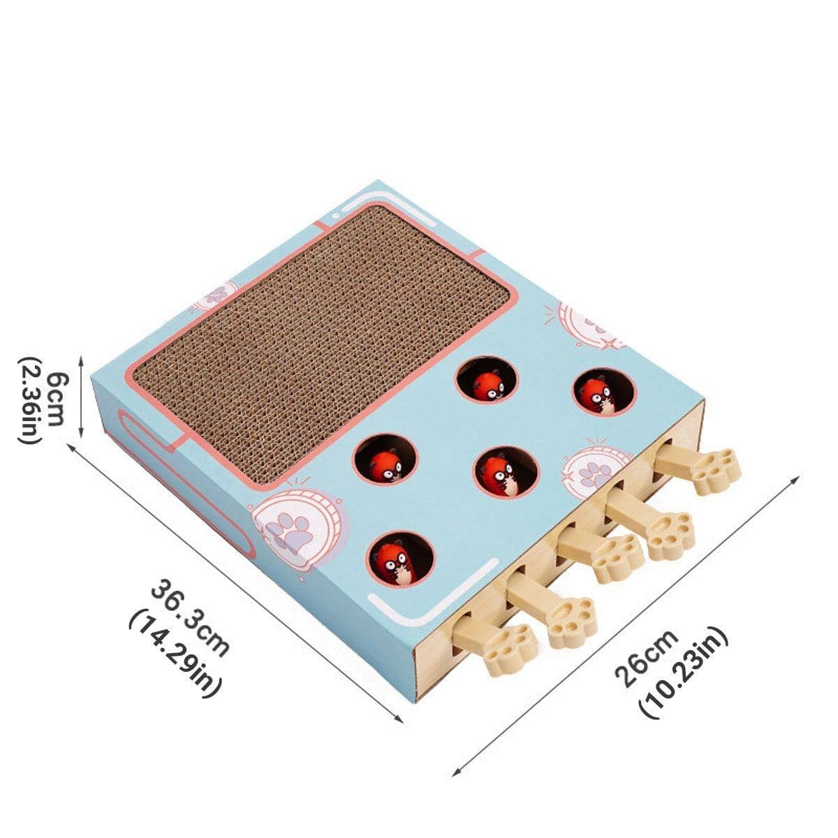 3-In-1 Cat Scratch Board and Play Box with Paw Levers - Blue - view 3