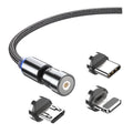 3-In-1 Fast Charging Cable with Rotating Head for USB C, Lightning and Micro USB - 1 m