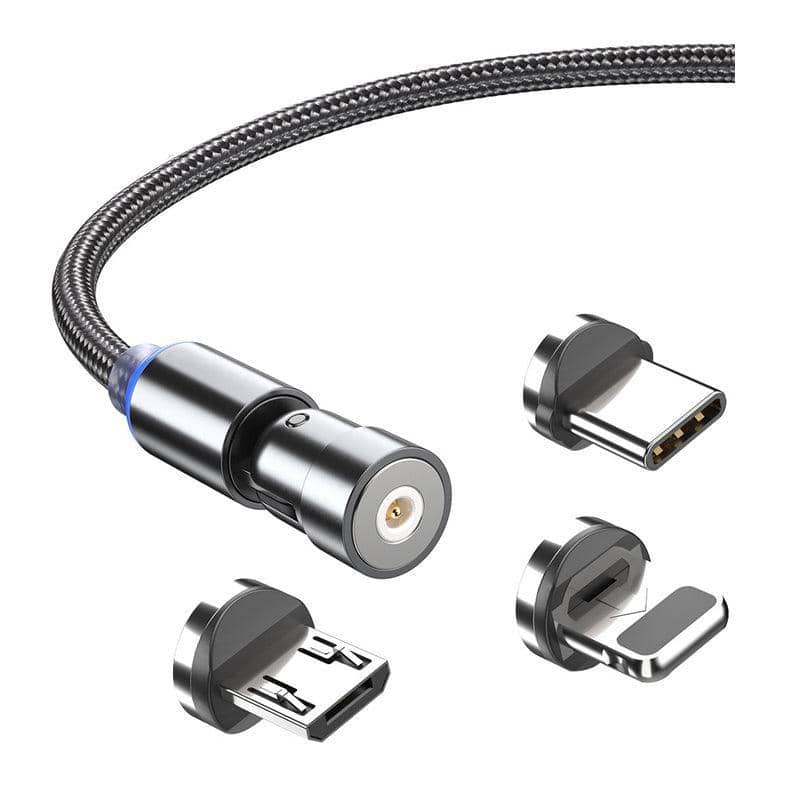 3-In-1 Fast Charging Cable with Rotating Head for USB C, Lightning and Micro USB - 1 m