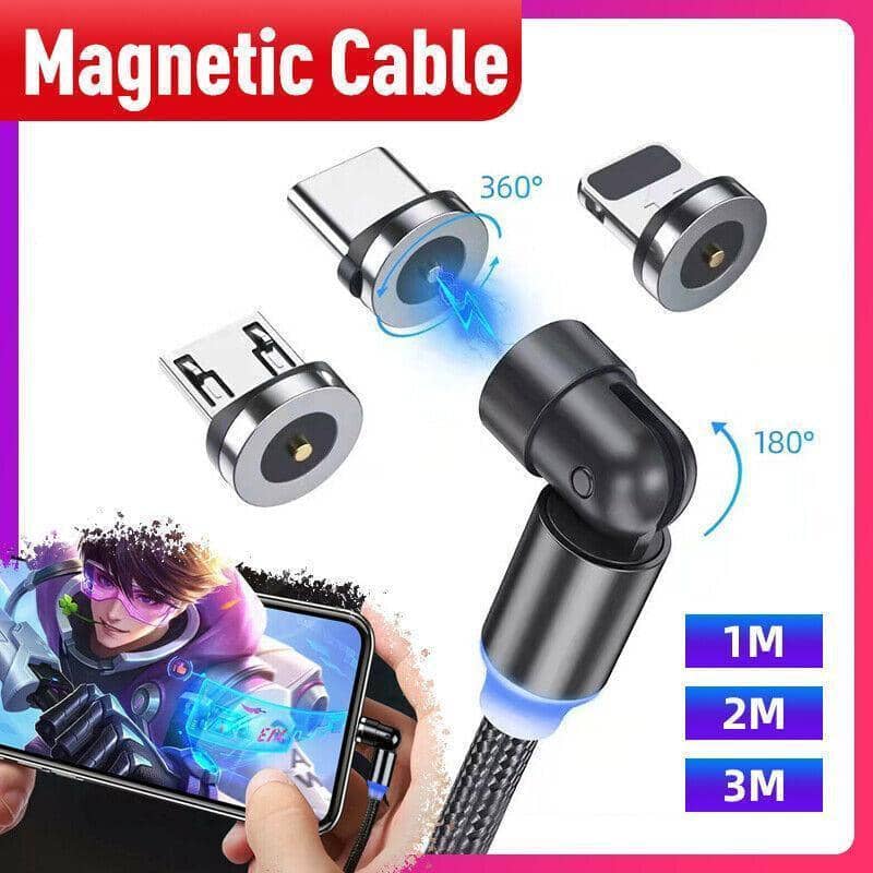 3-In-1 Fast Charging Cable with Rotating Head for USB C, Lightning and Micro USB - 1 m - view 2