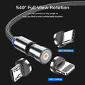 3-In-1 Fast Charging Cable with Rotating Head for USB C, Lightning and Micro USB - 1 m - view 3