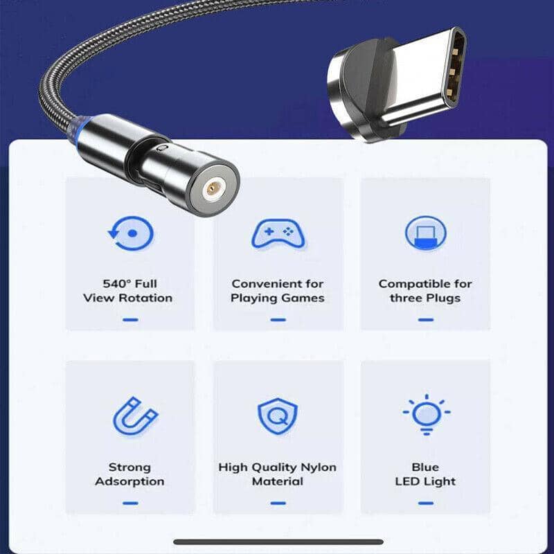 3-In-1 Fast Charging Cable with Rotating Head for USB C, Lightning and Micro USB - 1 m - view 4