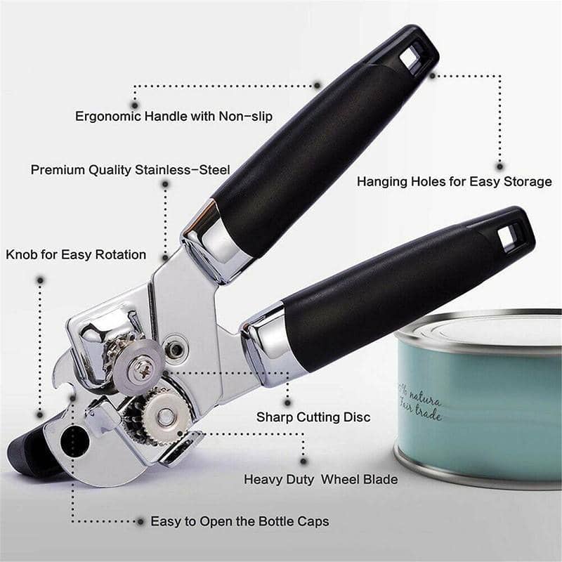 3-In-1 Manual Can and Bottle Opener - Stainless Steel, Black and Silver - view 4