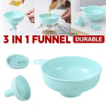 3-In-1 Multi Function Plastic Funnel Set Food Grade for Cooking Baking Liquid - Green