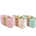 3 Layer Bento Lunch Box 900 ml with Spoon and Fork, Portable Student Lunch Container - Green - view 3