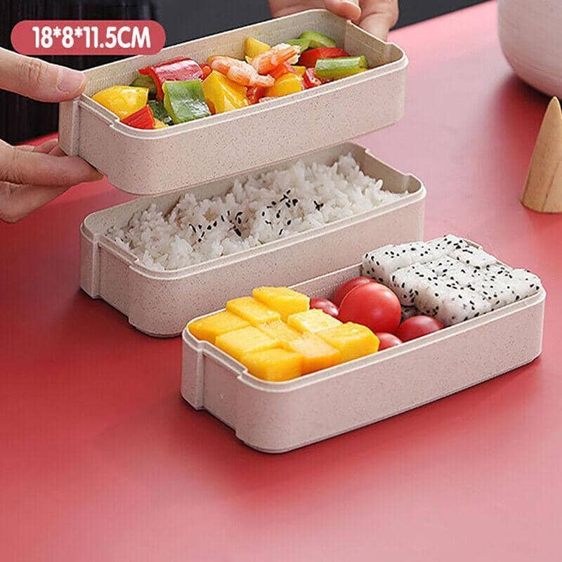 3 Layer Bento Lunch Box 900 ml with Spoon and Fork, Portable Student Lunch Container - Green - view 4