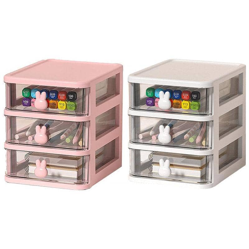 3 Layer Bunny Desktop Organiser with Transparent Drawers for Home Office - White - view 3