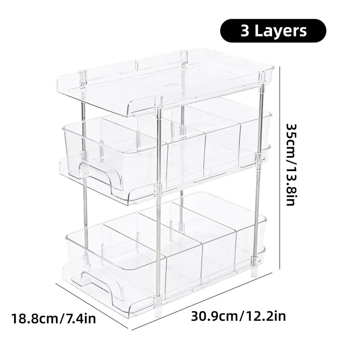 3-Layer Clear Storage Rack with Removable Dividers for Home Organising - view 3