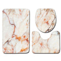 3 Piece Anti-Slip Bathroom Mat Set with Toilet Lid Cover - White and Orange Marble