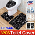 3 Piece Anti-Slip Bathroom Mat Set with Toilet Lid Cover - White and Orange Marble - view 2