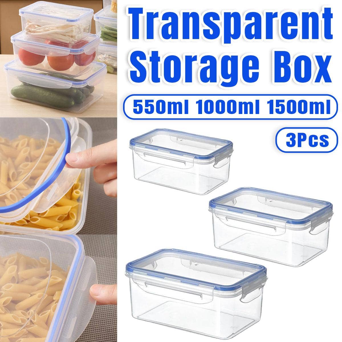 3 Piece Clear Airtight Food Storage Container Set