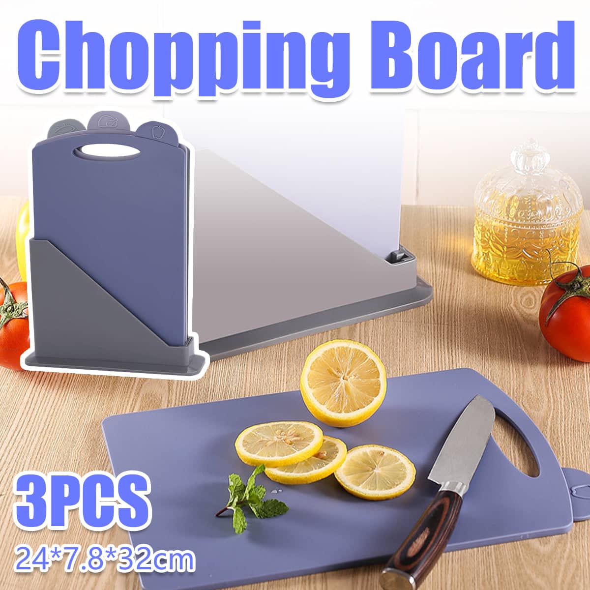 3 Piece Food Grade PP Cutting Board Set with Storage Stand for Meat, Vegetables and Fruit