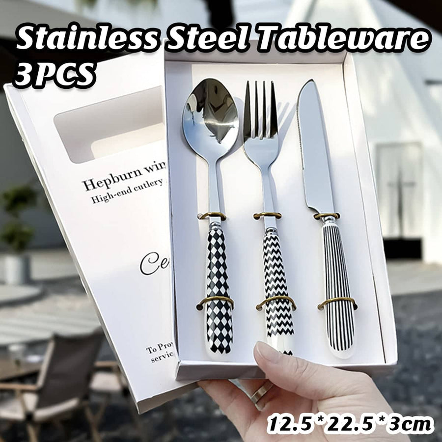 3 Piece Stainless Steel Cutlery Set with Ceramic Handles for Dining