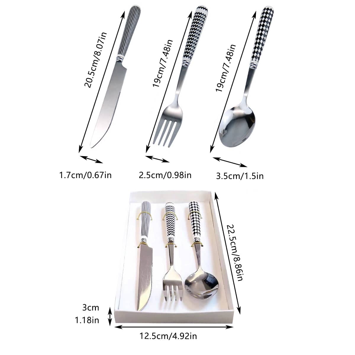 3 Piece Stainless Steel Cutlery Set with Ceramic Handles for Dining - view 3