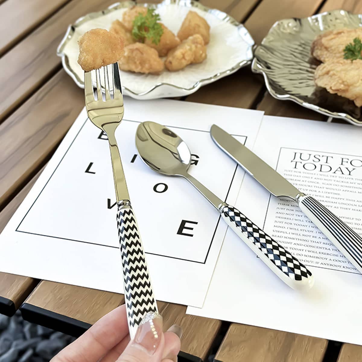 3 Piece Stainless Steel Cutlery Set with Ceramic Handles for Dining - view 4