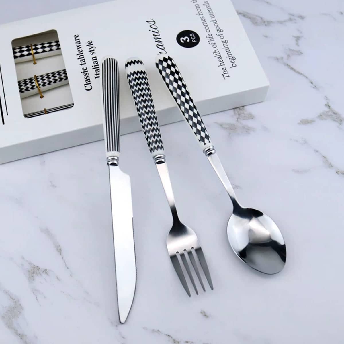 3 Piece Stainless Steel Cutlery Set with Ceramic Handles for Dining - view 5