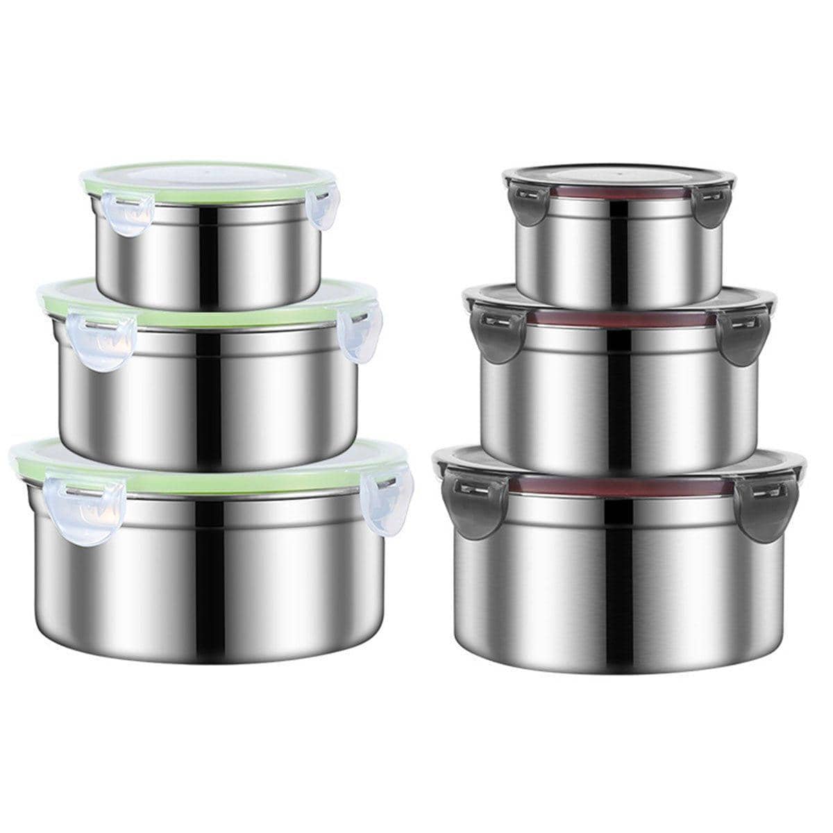3 Piece Stainless Steel Sealed Crisper Storage Box Set with Lid - Green Lid - view 3