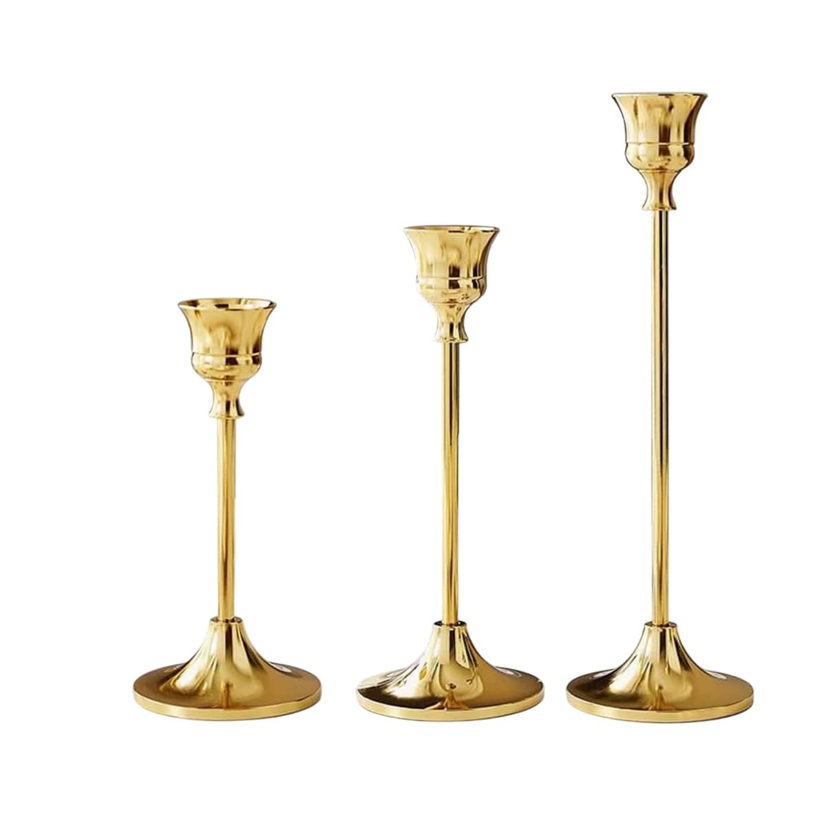 3 Piece Vintage Gold Metal Candlestick Set with Different Heights - view 2