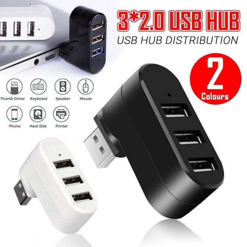 3 Port USB Hub Splitter Adapter, Super Speed Data Hub for Laptop and PC - White - view 2