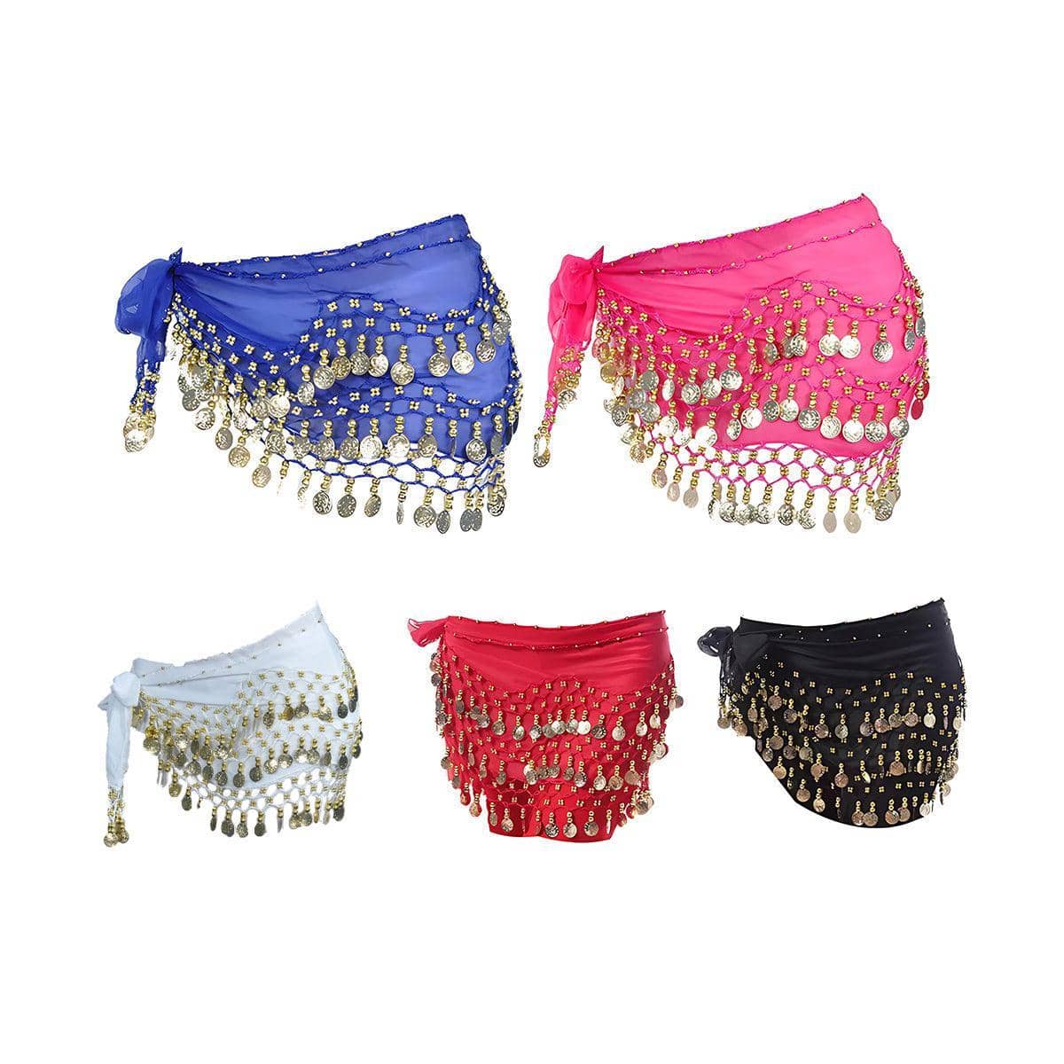 3-Row Belly Dance Hip Scarf with 98 Gold-Tone Coins - Blue - view 3