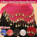 3-Row Belly Dance Hip Scarf with 98 Gold-Tone Coins - Hot Pink - view 2