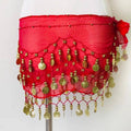 3-Row Belly Dance Hip Scarf with 98 Gold-Tone Coins - Red - view 4