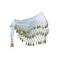 3-Row Belly Dance Hip Scarf with 98 Gold-Tone Coins - White