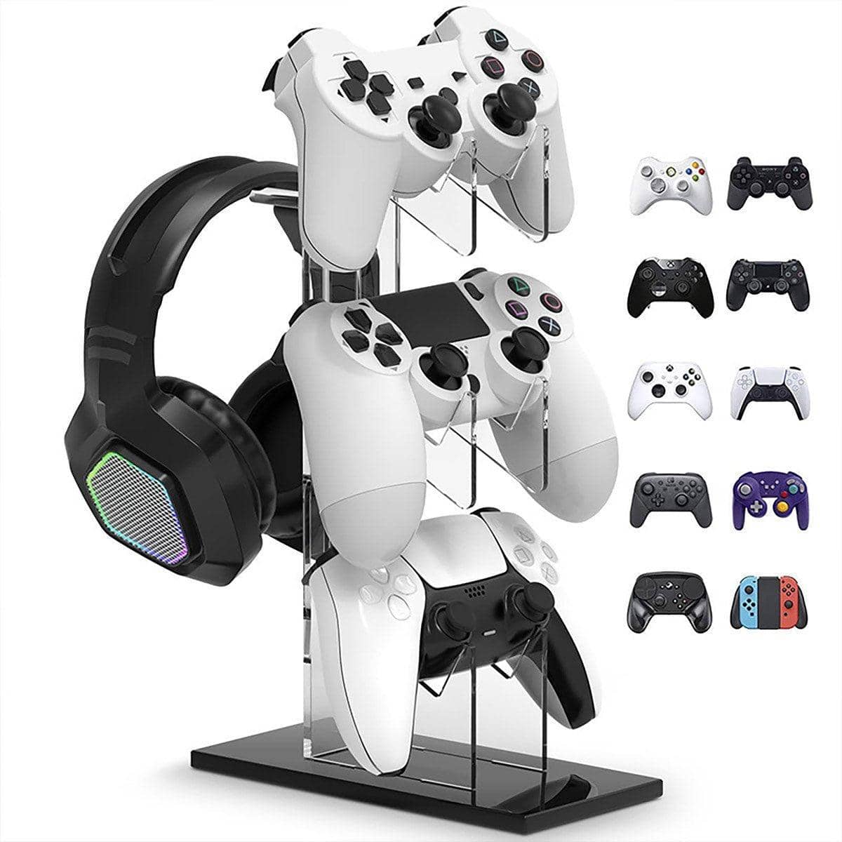 3 Tier Acrylic Gamepad and Headset Display Stand - Black Base