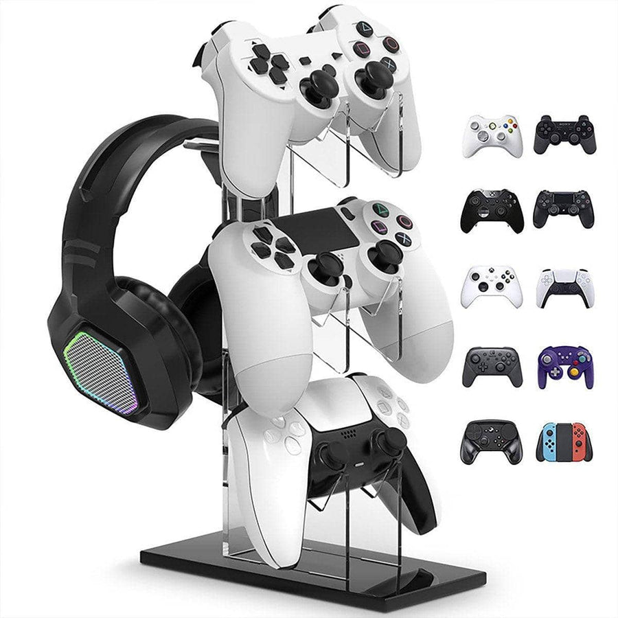3 Tier Acrylic Gamepad and Headset Display Stand - Black Base