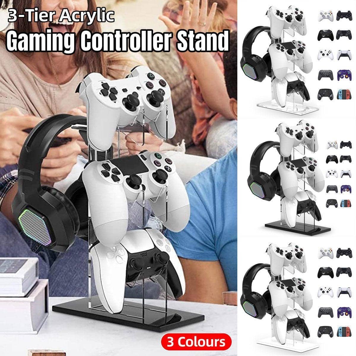 3 Tier Acrylic Gamepad and Headset Display Stand - Black Base - view 2
