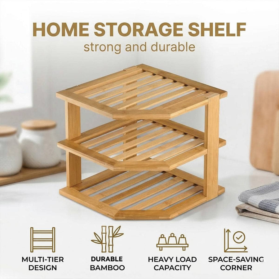 3 Tier Bamboo Corner Kitchen Storage Shelf for Countertop Spices and Dishes