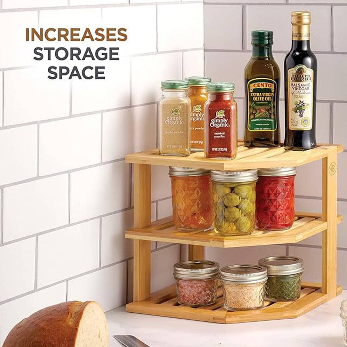 3 Tier Bamboo Corner Kitchen Storage Shelf for Countertop Spices and Dishes - view 4