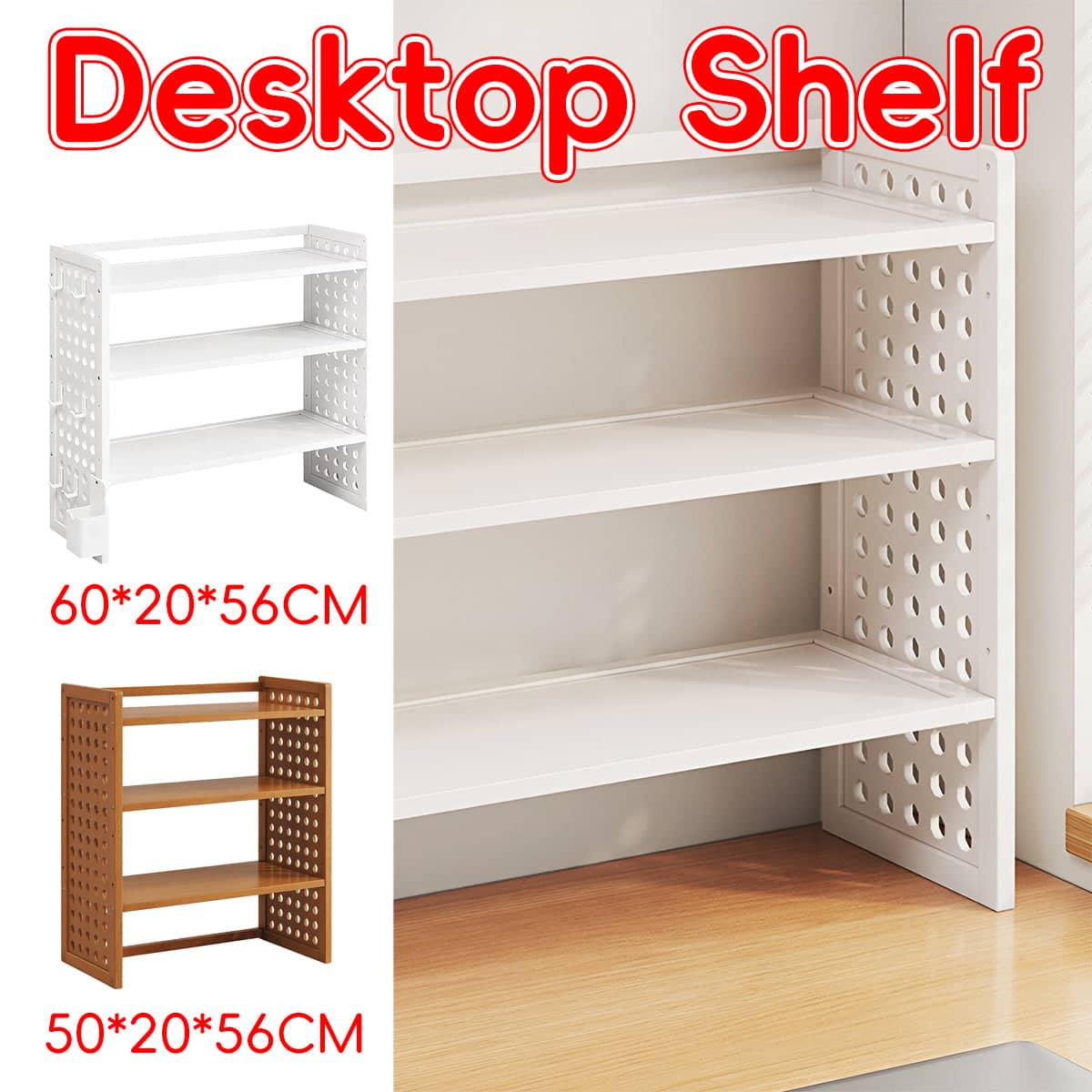 3 Tier Bamboo Desktop Organiser Shelf - White, 60 x 20 x 56 cm - view 2