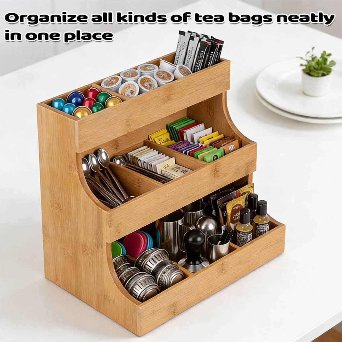 3 Tier Bamboo Storage Rack and Tea Bag Organiser - 26.6 x 24 x 17.2cm - view 4