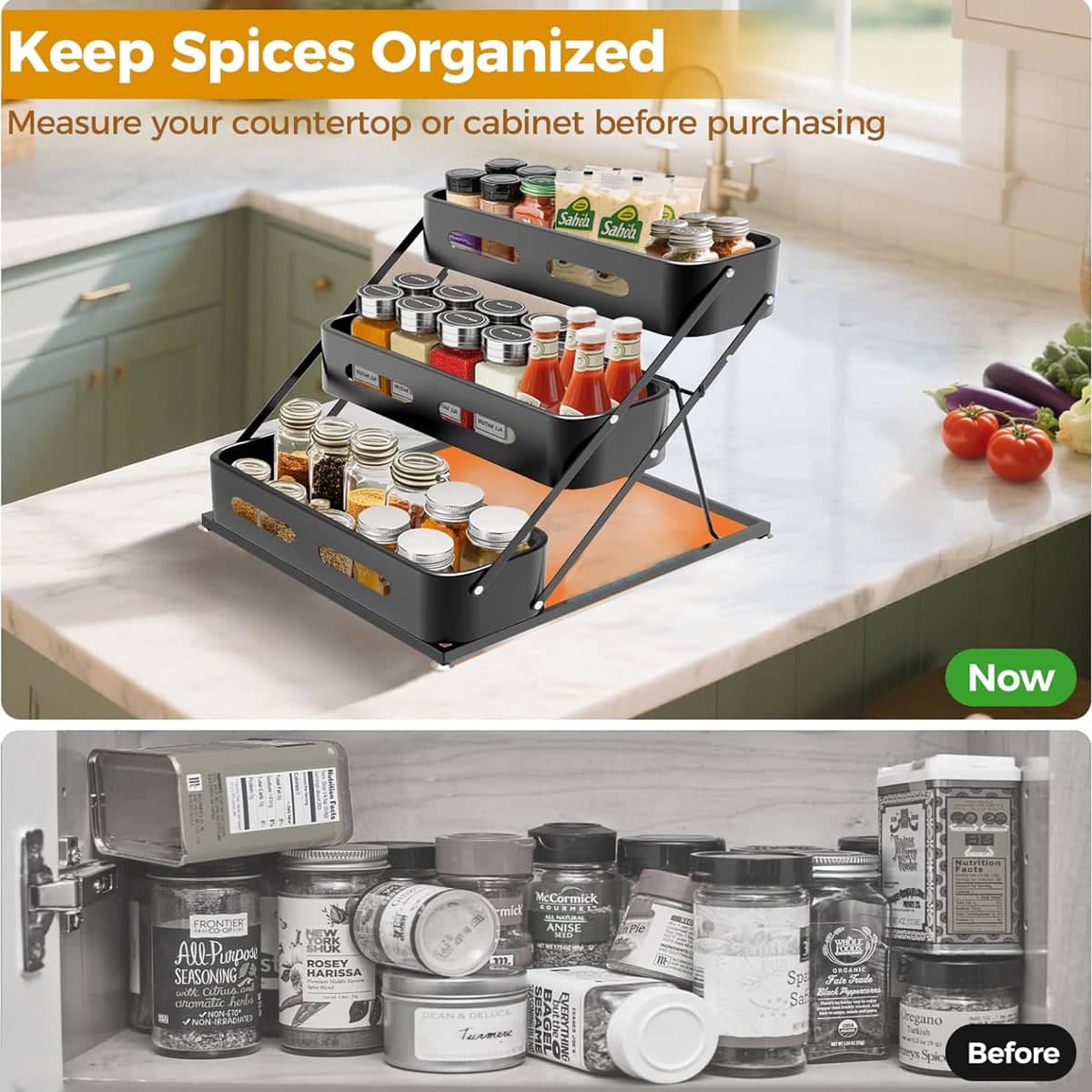 3 Tier Carbon Steel Kitchen Counter Spice Rack - White - view 5