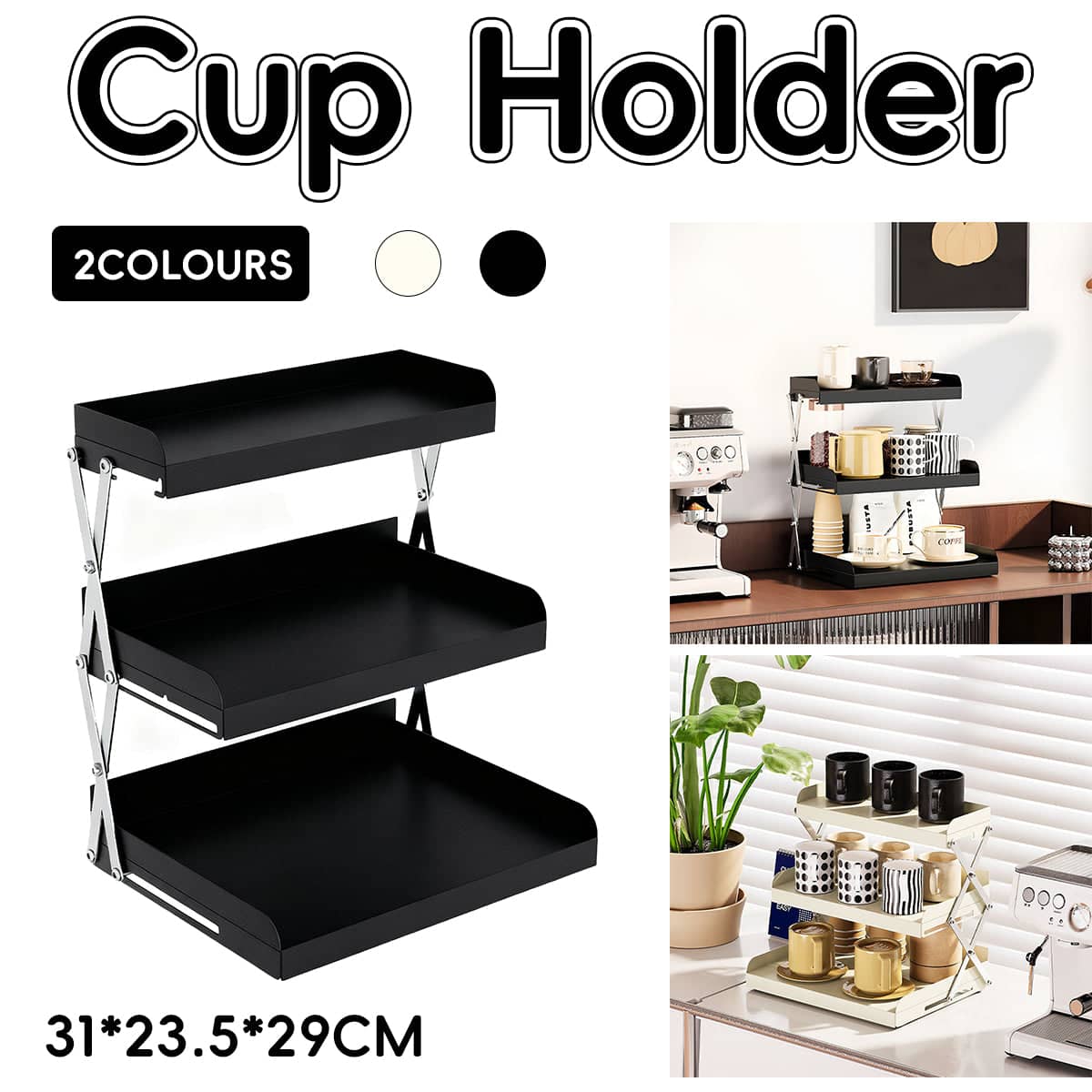 3 Tier Collapsible Cup Holder, Coffee Mug Storage Rack - White - view 2