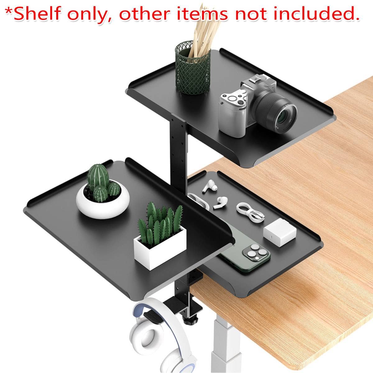 3 Tier Desk Edge Storage Rack - Black Carbon Steel, No-Drill Clamp - view 4