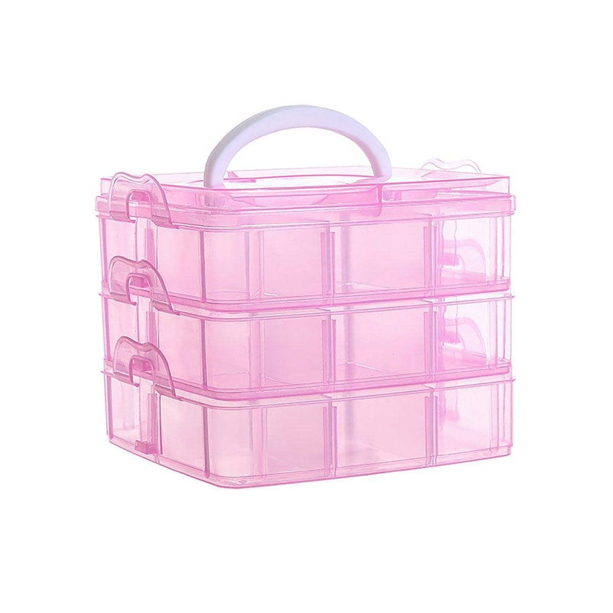 3-Tier Detachable Jewellery Organiser Box with Handle - Pink