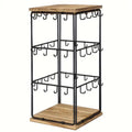 3-Tier Earring Display Stand for 48 Pairs, Metal and Wood Jewellery Organiser - Brown