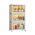 3-Tier Foldable Storage Cabinet with Doors and Wheels - White - view 2