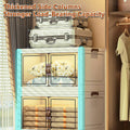 3-Tier Foldable Storage Cabinet with Doors and Wheels - White - view 5