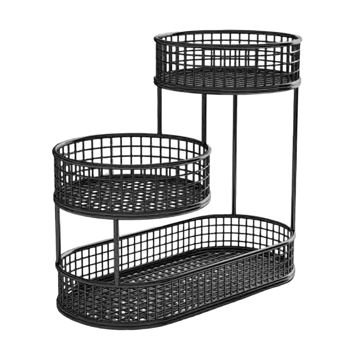 3-Tier Metal Fruit Basket Stand for Kitchen Counter - Black